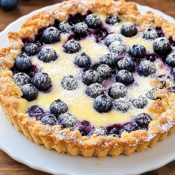 Blaubeerkuchen mit Pudding und Streusel