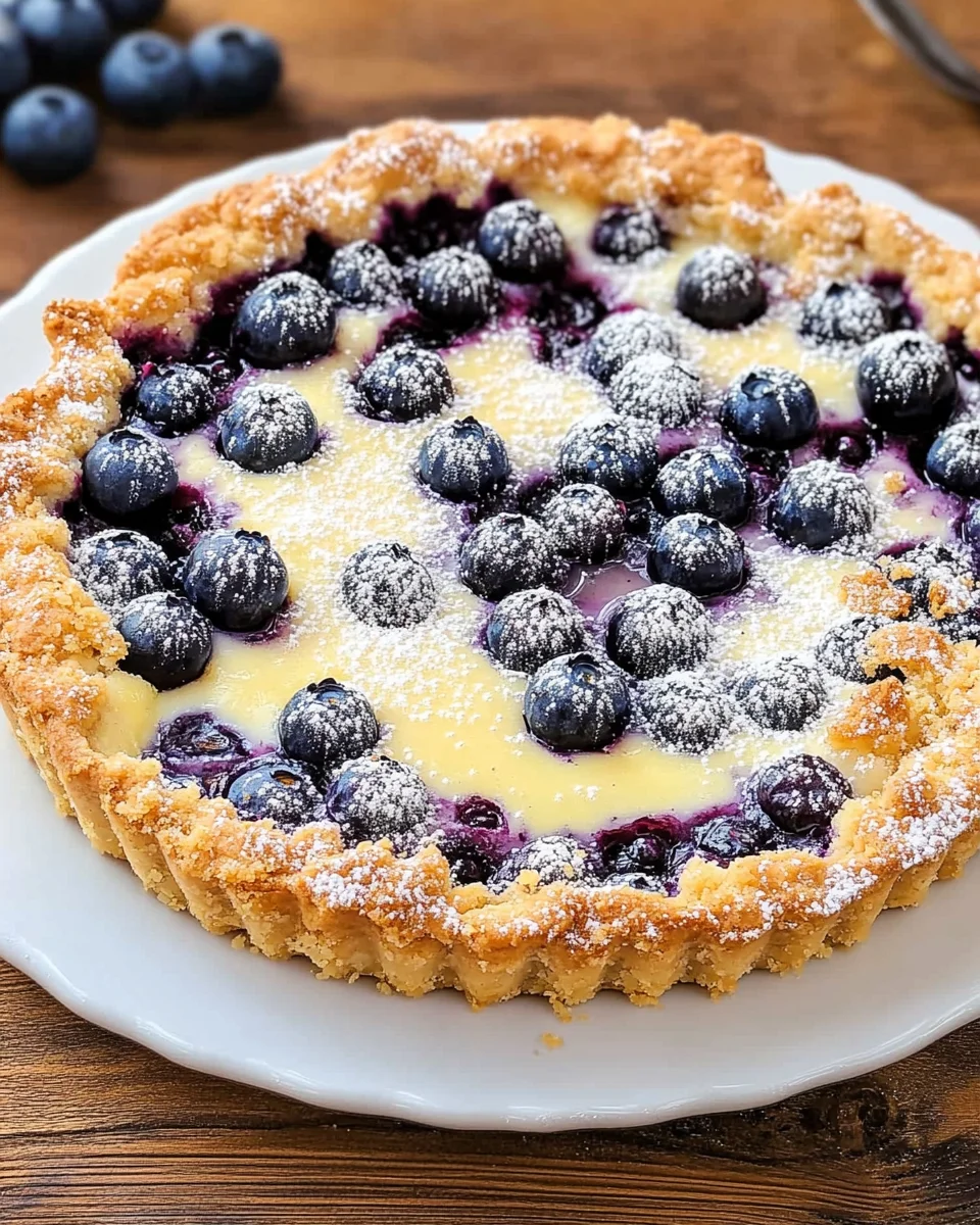 Blaubeerkuchen mit Pudding und Streusel
