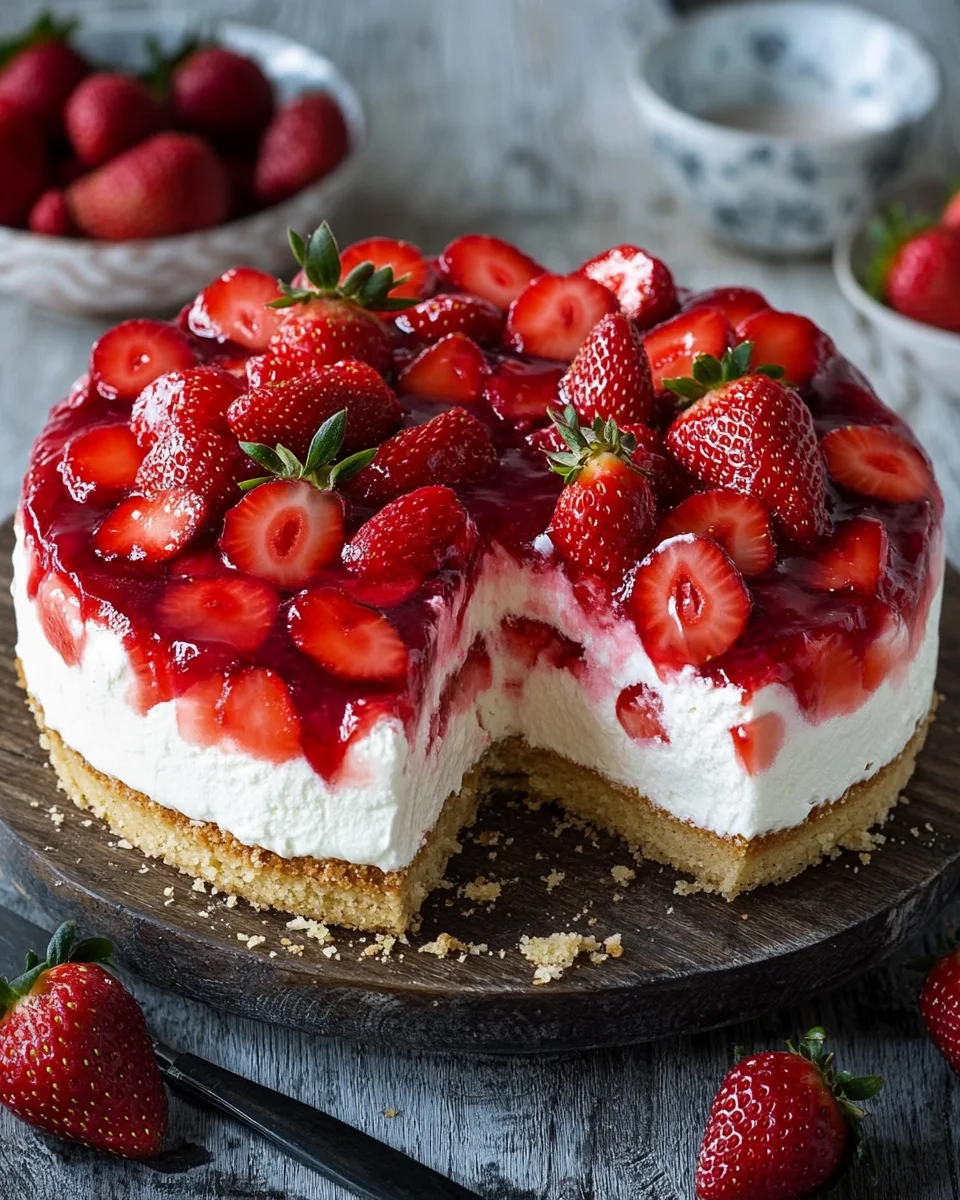 Erdbeertorte mit Biskuit und Quark