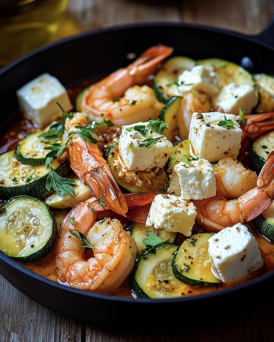 Garnelen Feta Pfanne mit Zucchini 21 Garnelen