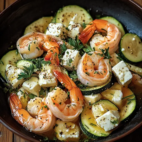 Garnelen Feta Pfanne mit Zucchini