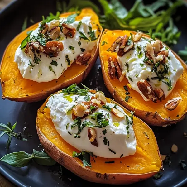 Gefüllte Süßkartoffeln mit Burrata