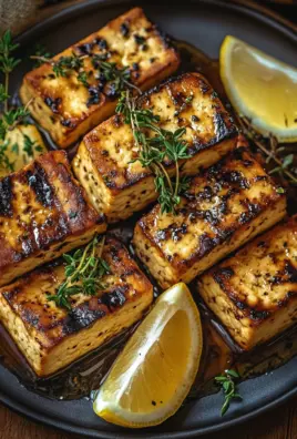 Griechischer gegrillter Tofu mit Zitrone und Thymian