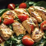 Keto H&auml;hnchen-Spinat-Tomaten-Pfanne