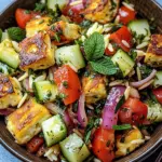 Kritharaki-Salat mit Halloumi-Croutons