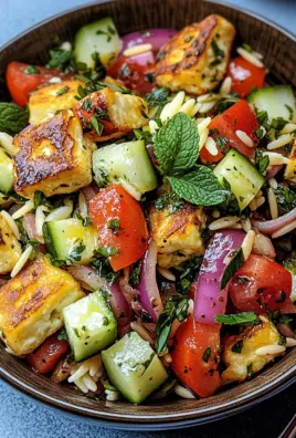 Kritharaki-Salat mit Halloumi-Croutons