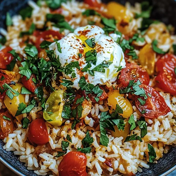 Mediterrane Reispfanne mit Burrata