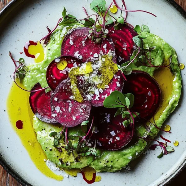 Rote Bete Carpaccio auf Avocadocreme