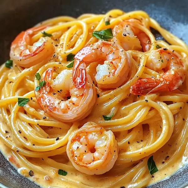 Spaghetti mit Garnelen in Frischkäsesauce