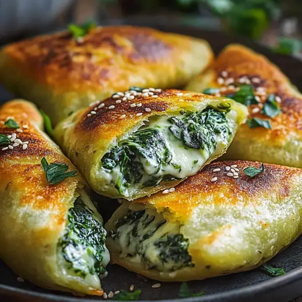 Vegane Kartoffeltaschen mit Spinat-Frischkäse-Füllung