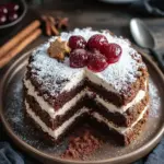 Winterlicher Maulwurfkuchen mit Zimtsahne und Punschkirschen