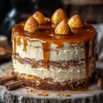 Bratapfeltorte mit Orangen-Zimt-Creme und Karamell-Drip