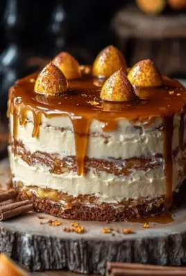 Bratapfeltorte mit Orangen-Zimt-Creme und Karamell-Drip