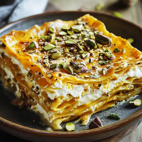 Cremige Kürbislasagne mit Ricotta und Pistazien