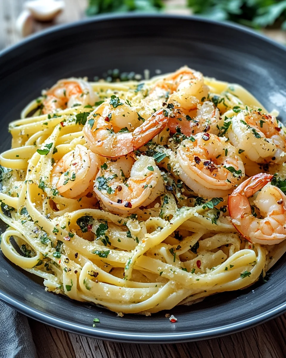 Garnelen Pasta mit Kr&auml;uterbutter und Knoblauch