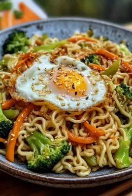 Gebratene Nudeln mit Gemüse und Ei - asiatisch