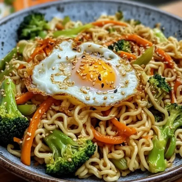Gebratene Nudeln mit Gemüse und Ei - asiatisch