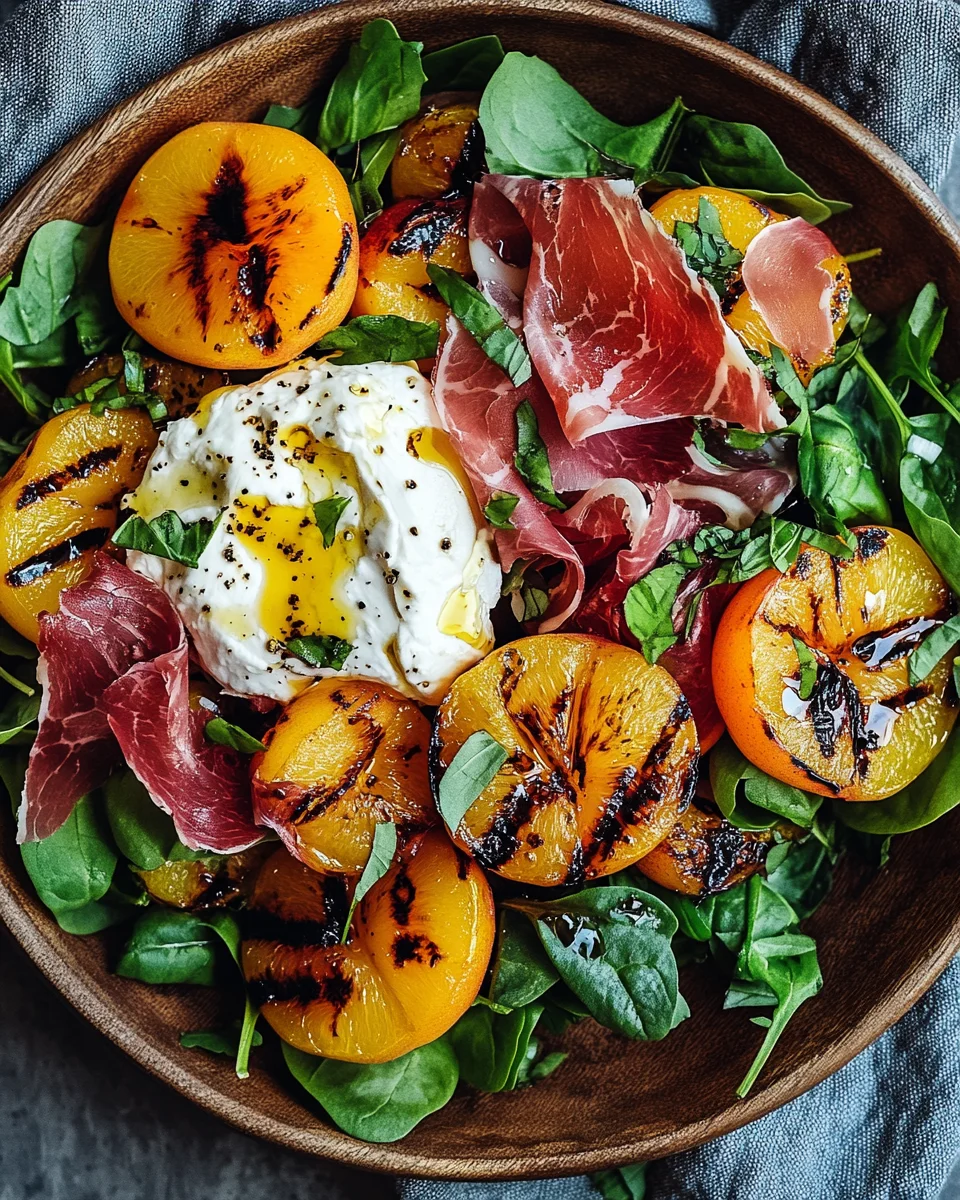 Gegrillter Nektarinen-Burrata-Prosciutto-Salat