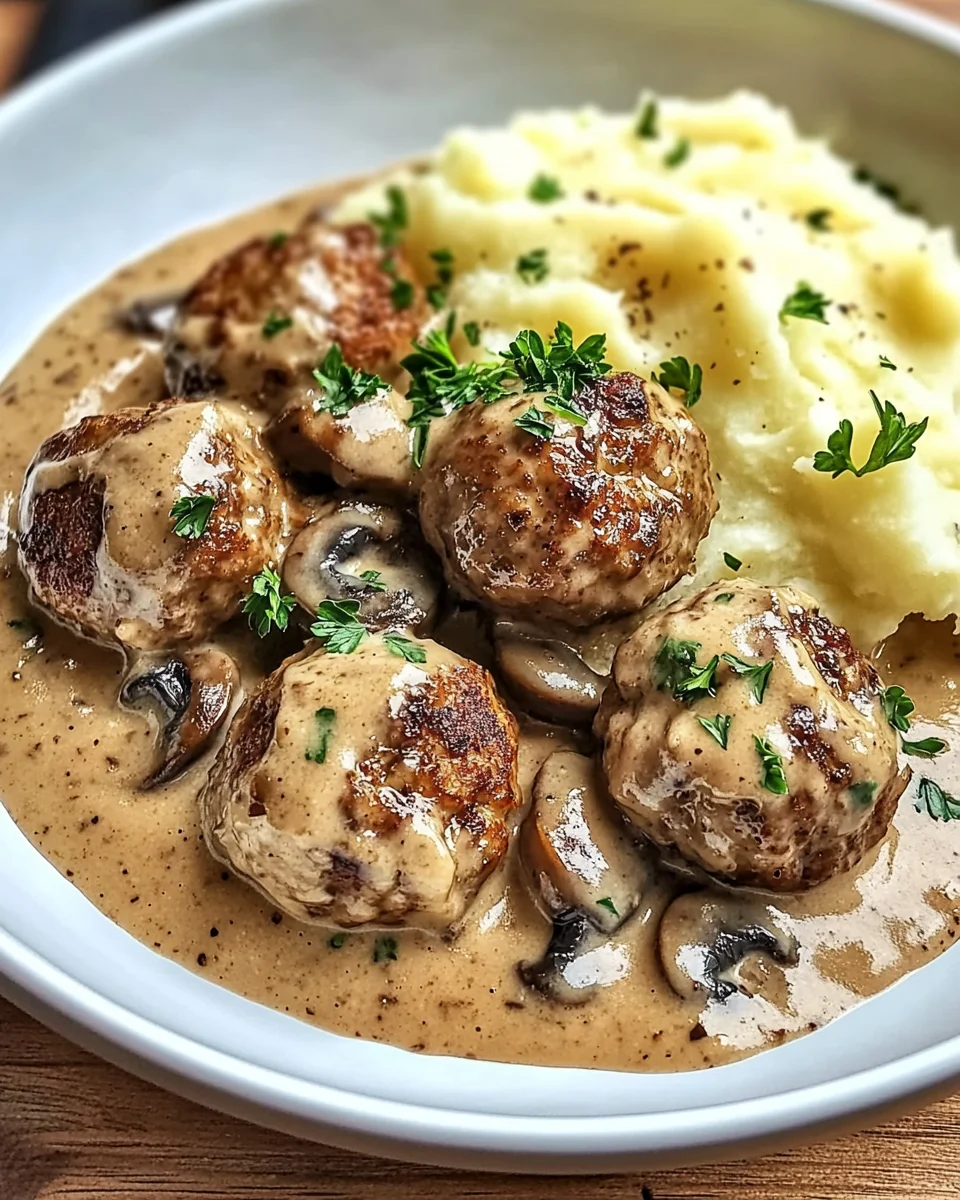 Hackbällchen in Champignon-Rahmsoße