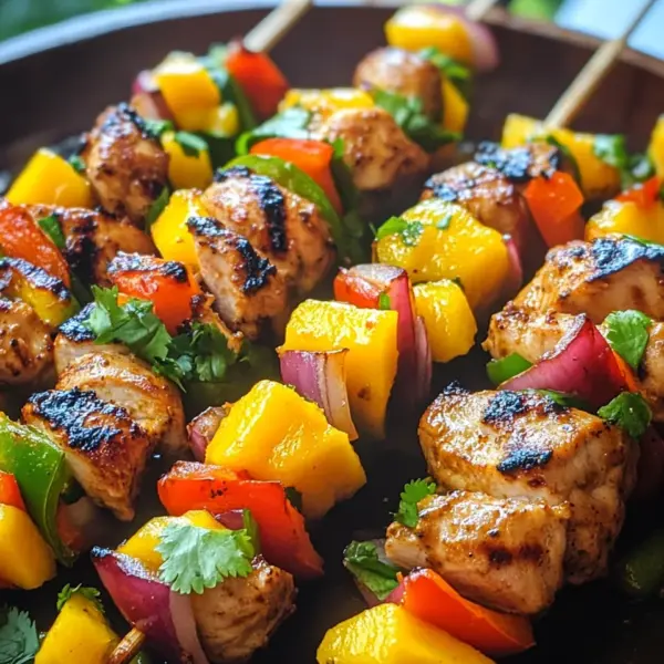 Karibische Hähnchenspieße mit Mango-Salsa