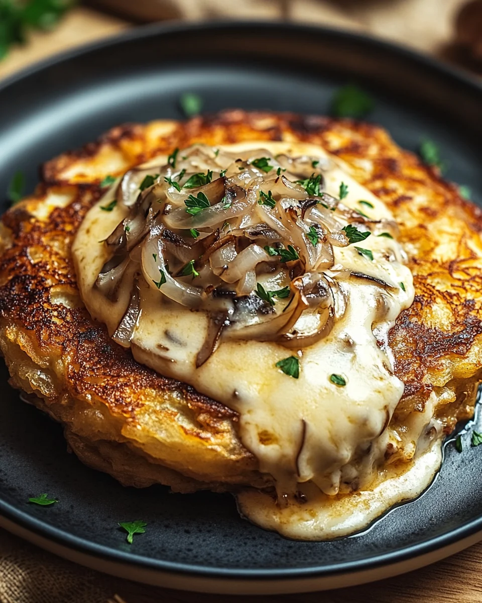 Mozzarella Rösti mit Zwiebel-Pilzrahmsoße 19 Mozzarella