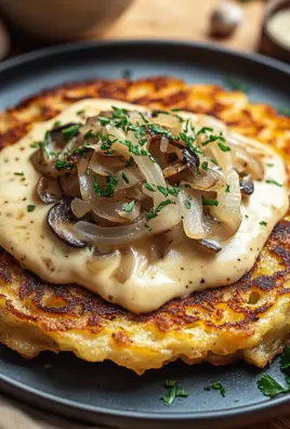 Mozzarella Rösti mit Zwiebel-Pilzrahmsoße