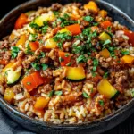 Reis-Hackfleisch-Pfanne mit Ajvar und Gem&uuml;se