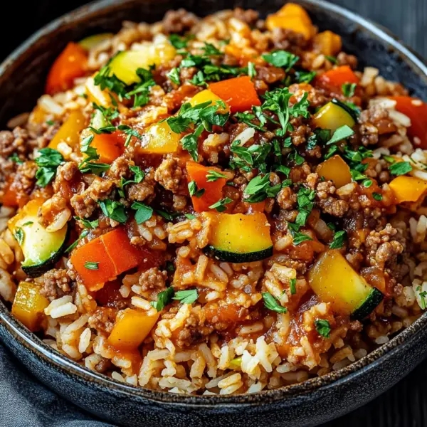 Reis-Hackfleisch-Pfanne mit Ajvar und Gemüse
