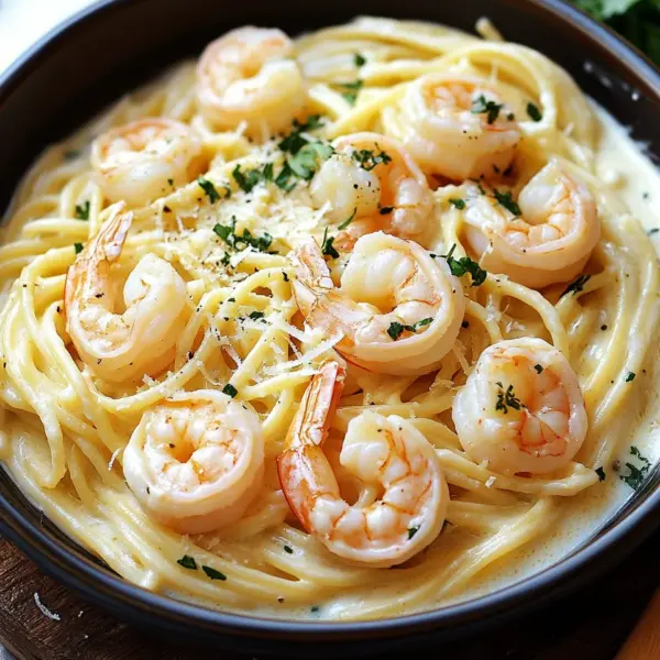 Spaghetti Alfredo mit Garnelen