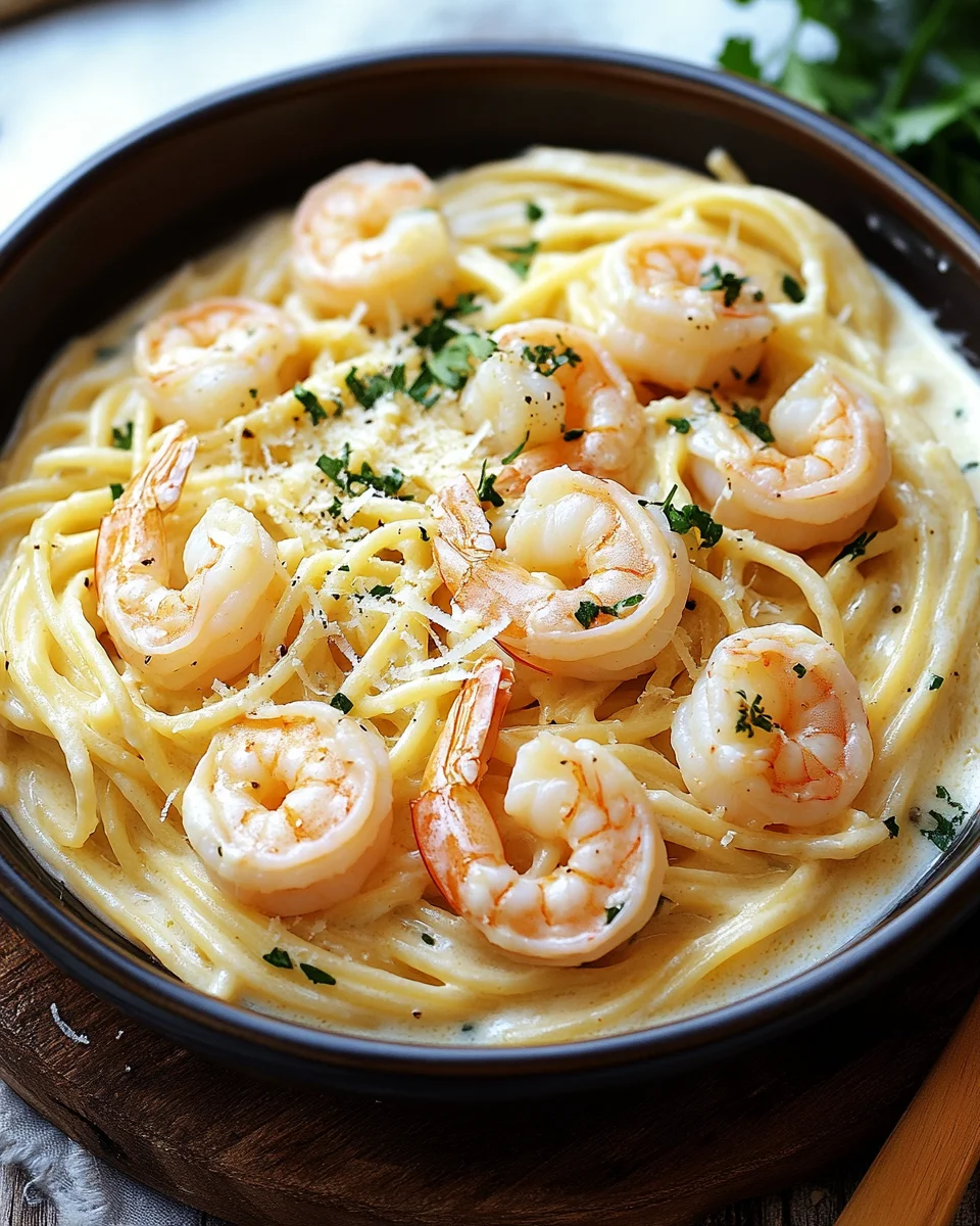 Spaghetti Alfredo mit Garnelen