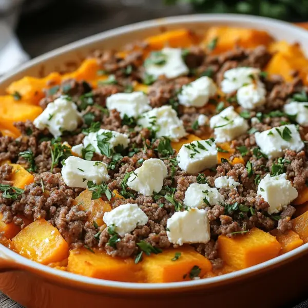 Süßkartoffel-Hackfleisch-Auflauf mit Feta