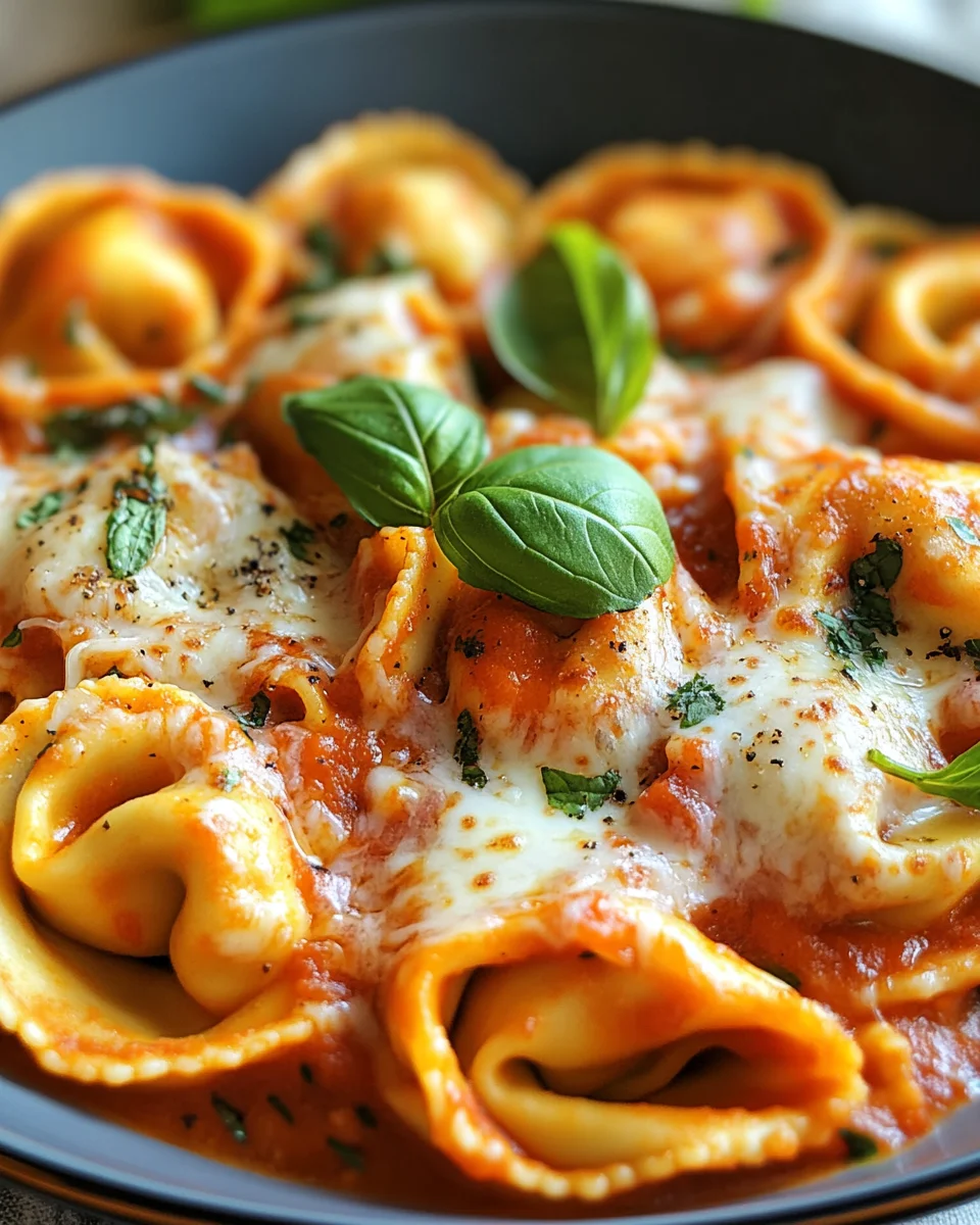 Tortellini mit Tomaten-Sahnesoße, Käse und Basilikum 20 Tortellini