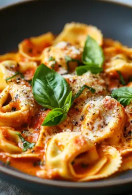 Tortellini mit Tomaten-Sahnesoße, Käse und Basilikum 26 Tortellini mit Tomaten-Sahnesoße, Käse und Basilikum