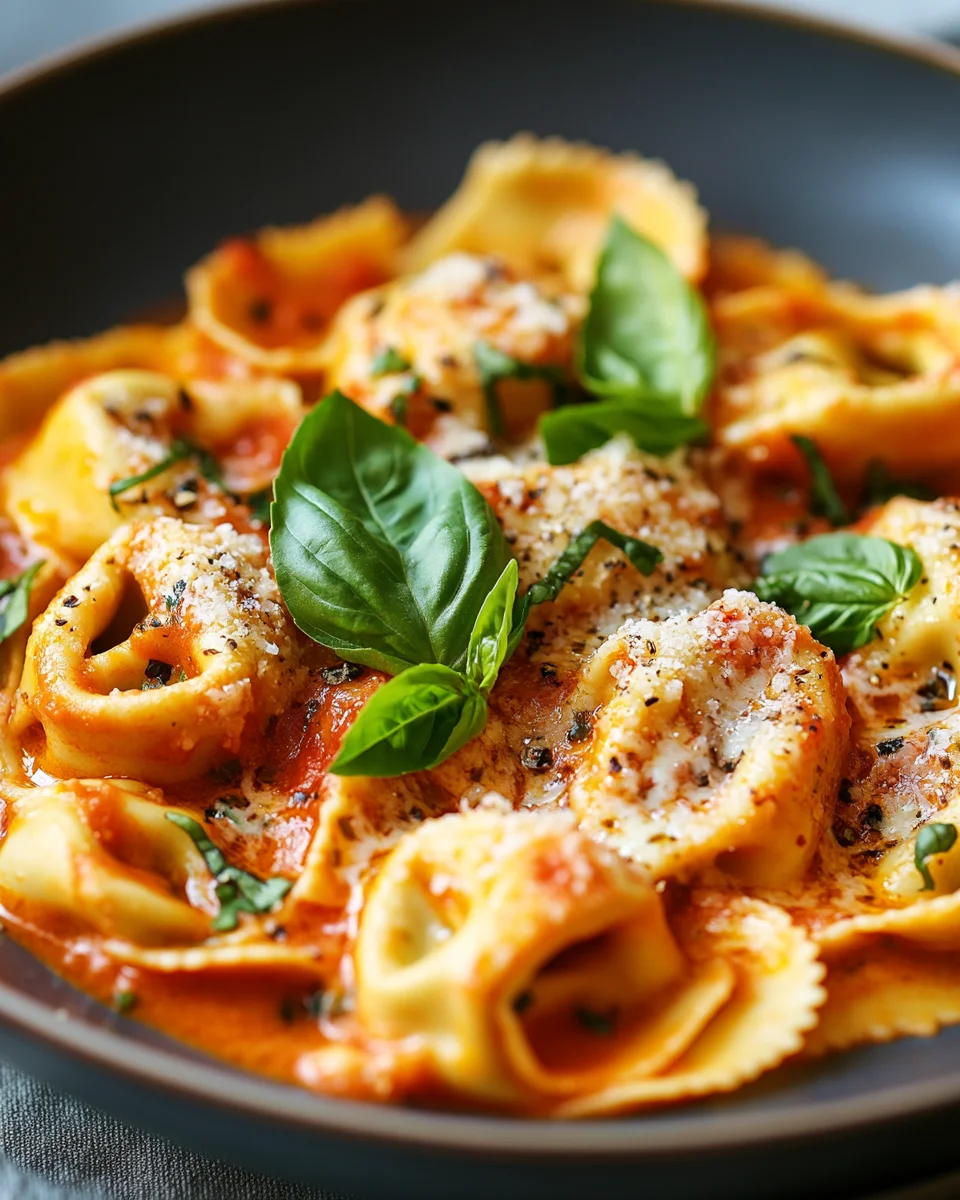 Tortellini mit Tomaten-Sahnesoße, Käse und Basilikum 22 Tortellini mit Tomaten-Sahnesoße, Käse und Basilikum