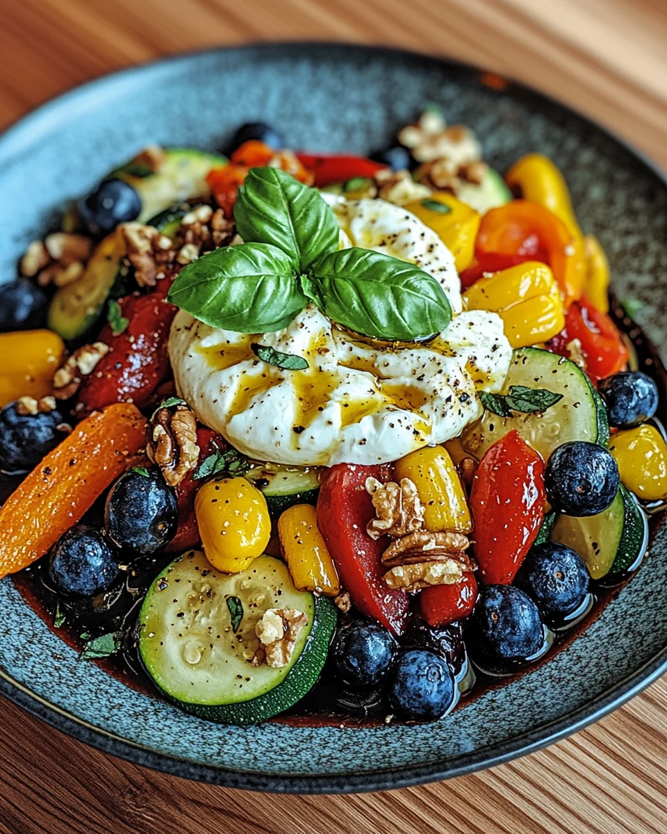 Burrata-Salat mit Ofengemüse und Blaubeeren