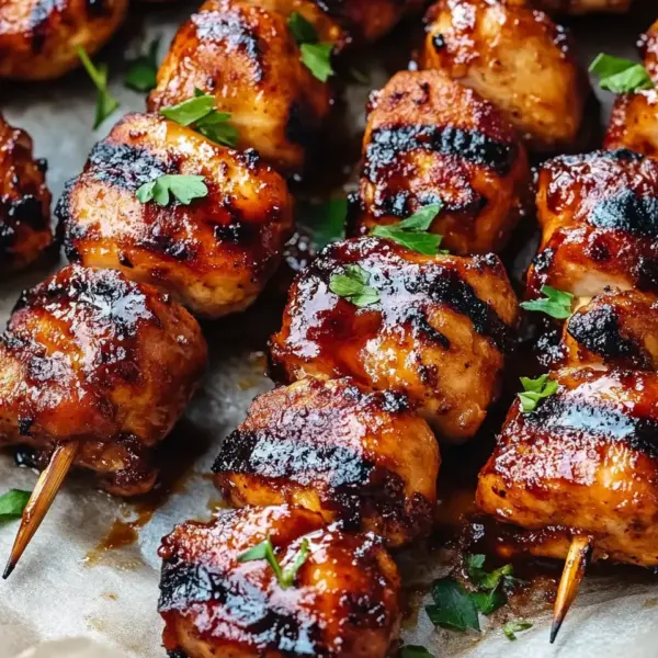 Gegrillte Honig-BBQ-Bacon-Hühnchen-Spieße einfach zubereiten