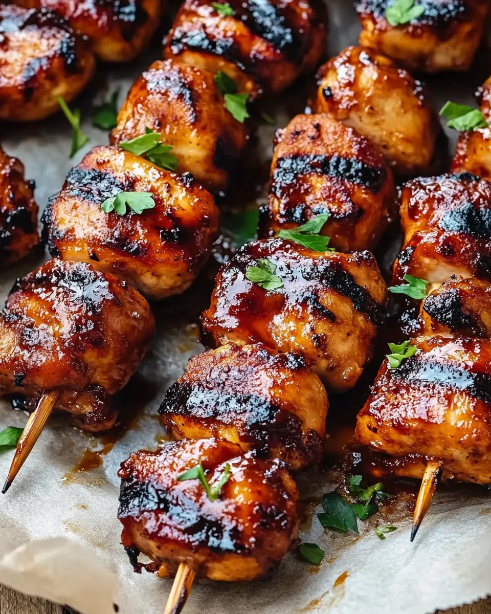 Gegrillte Honig-BBQ-Bacon-Hühnchen-Spieße einfach zubereiten