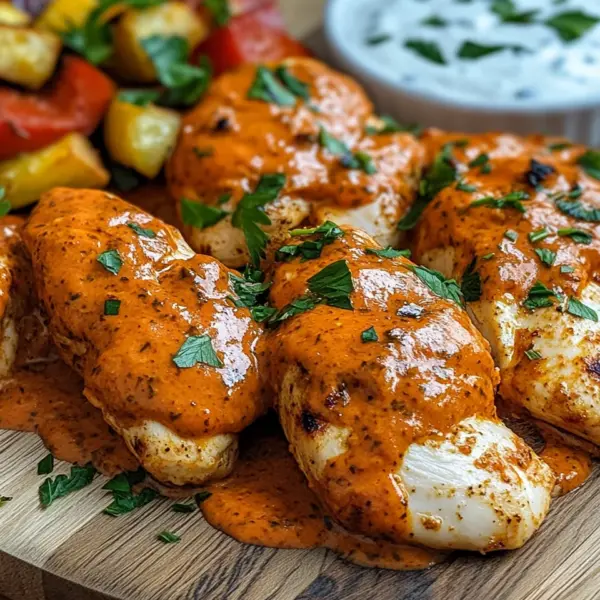 Hähnchenfilets mit einer Ajvar-Schmandsauce