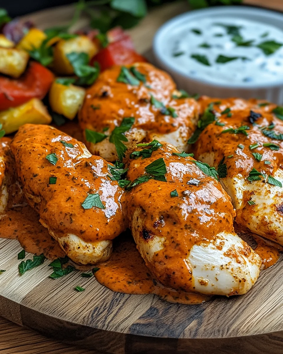 Hähnchenfilets mit einer Ajvar-Schmandsauce