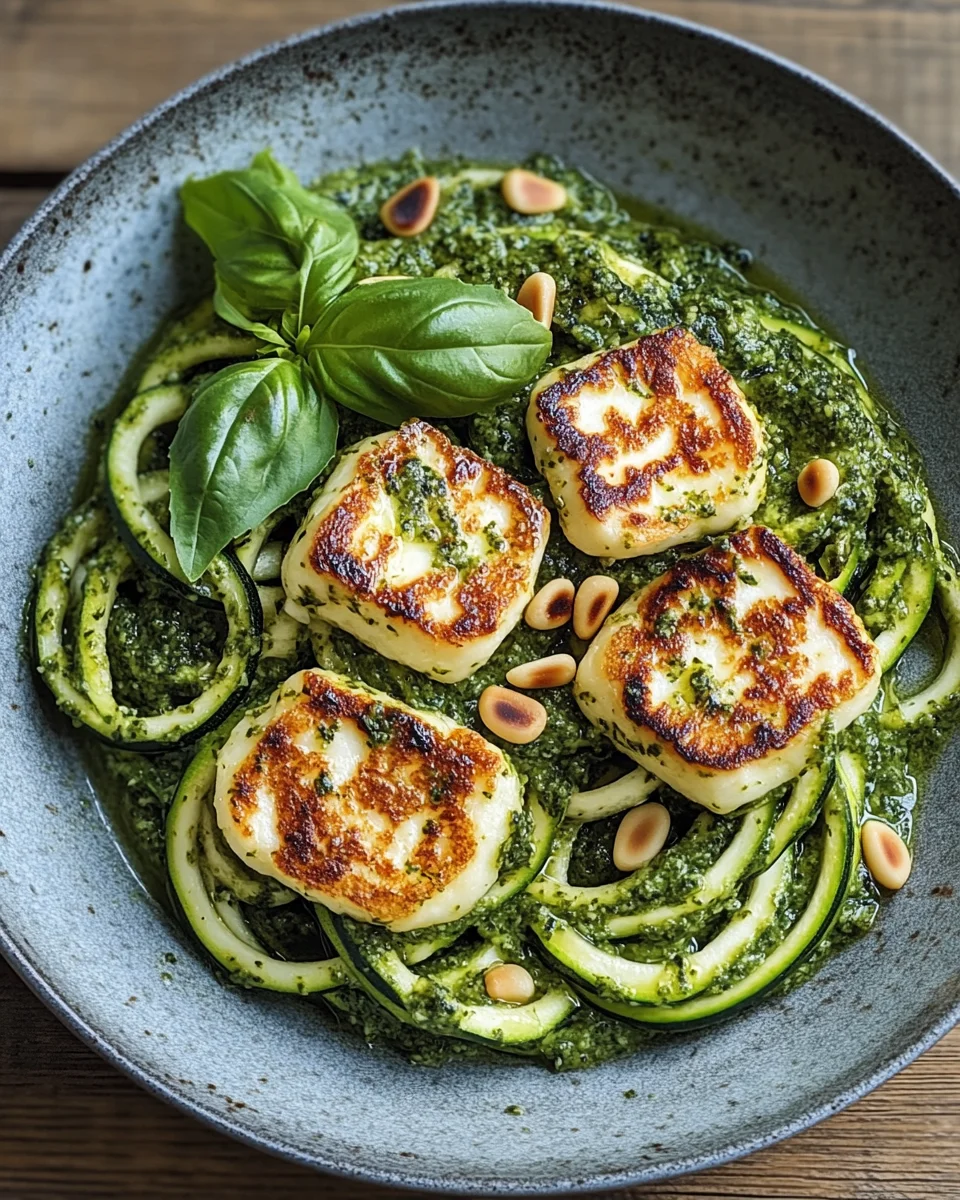 Halloumi mit Zucchini-Pesto-Nudeln