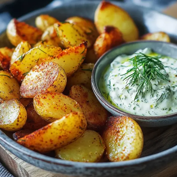 Kartoffelspalten mit Gurkendip