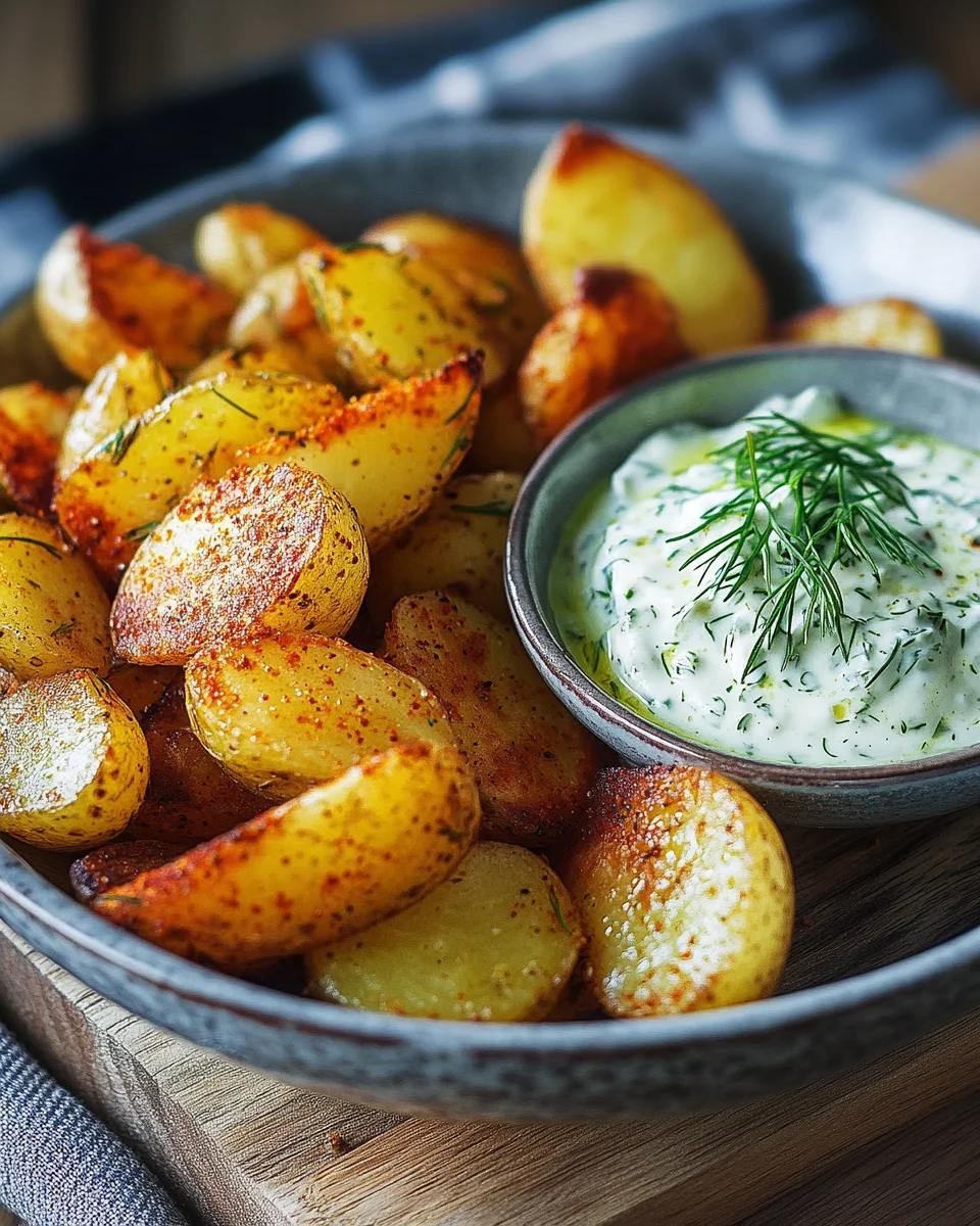 Kartoffelspalten mit Gurkendip