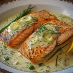 Lachs in Fr&uuml;hlingszwiebel-Sahneso&szlig;e