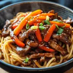 Reisnudeln mit Rindfleisch, Sojasauce und Gem&uuml;se