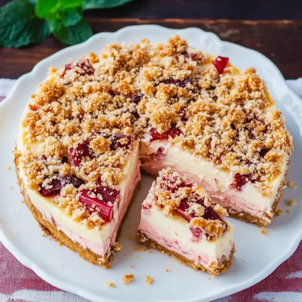 Rhabarber-Cheesecake mit Streuseln