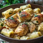 Cremiges Knoblauchbutter-Huhn und Rigatoni in Parmesan-So&szlig;e