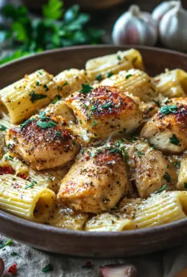 Cremiges Knoblauchbutter-Huhn und Rigatoni in Parmesan-Soße