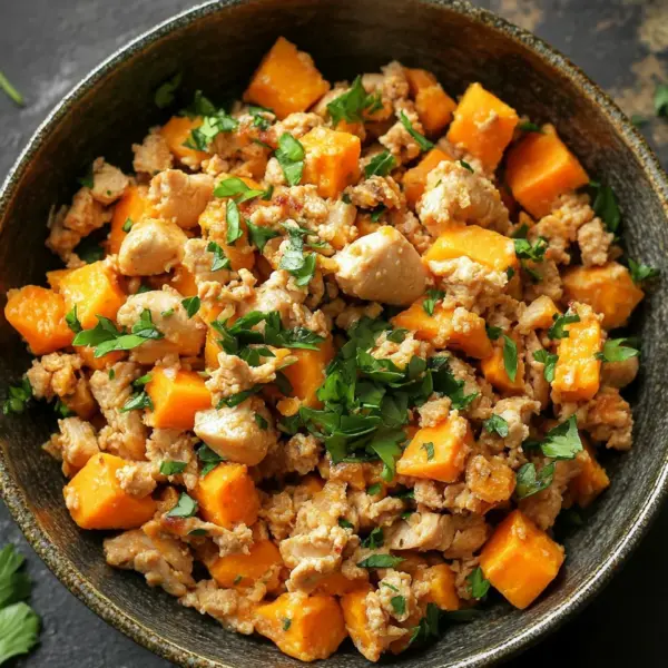 Hackfleisch aus Huhn und Süßkartoffeln