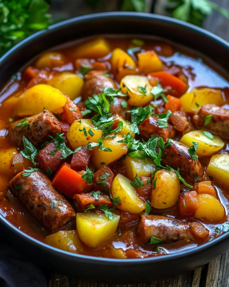 Kartoffelgulasch mit Würstchen 22 Kartoffelgulasch