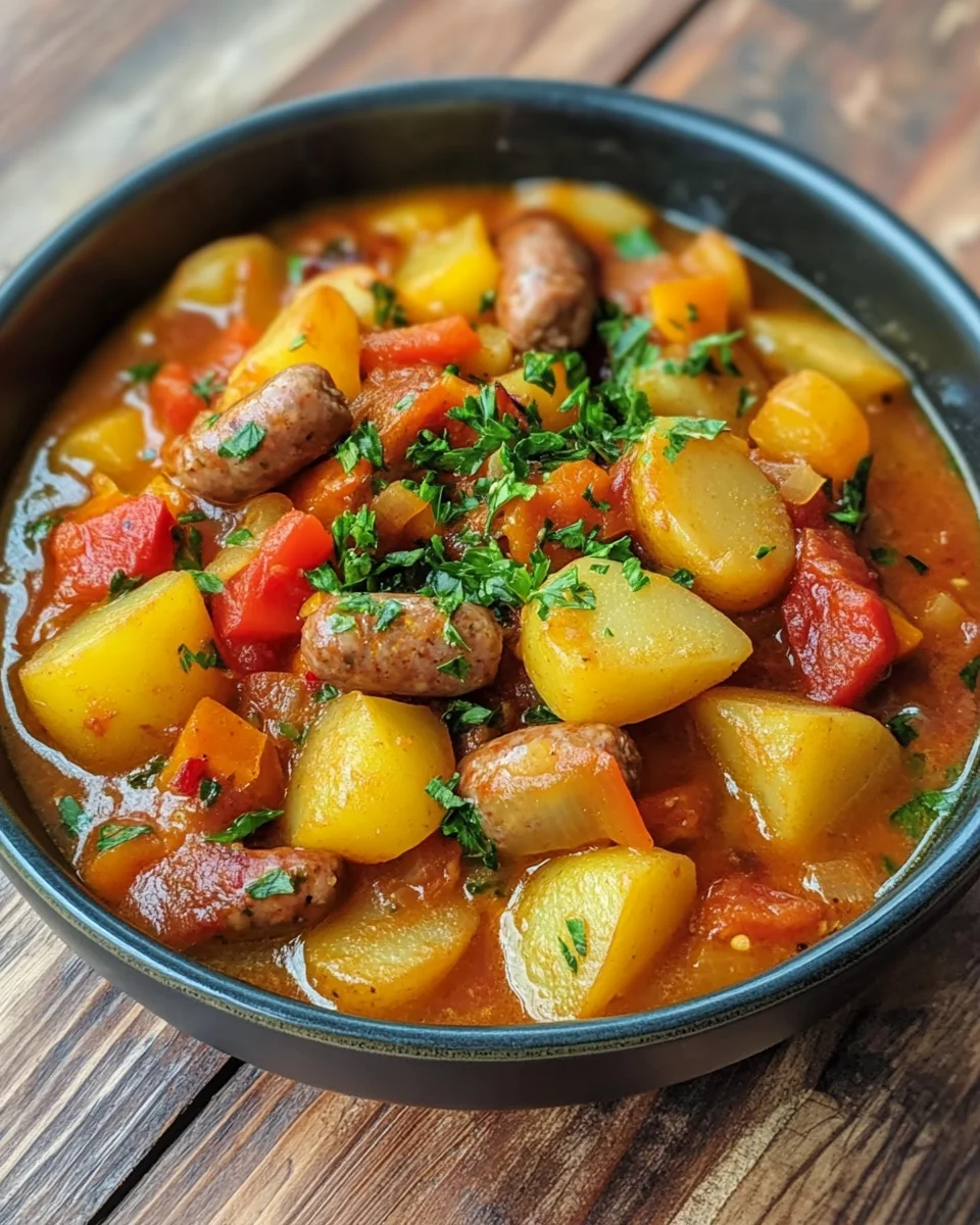 Kartoffelgulasch mit Würstchen